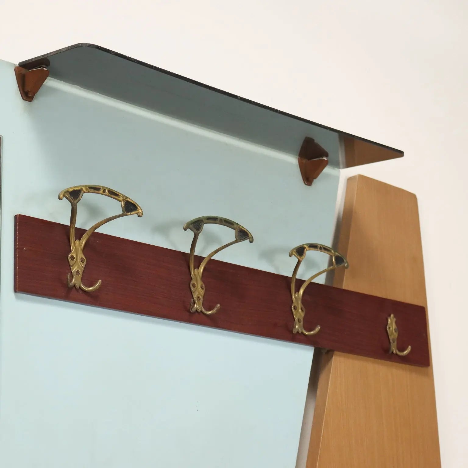 Vintage 1960s Coat Rack with Mirror and Brass