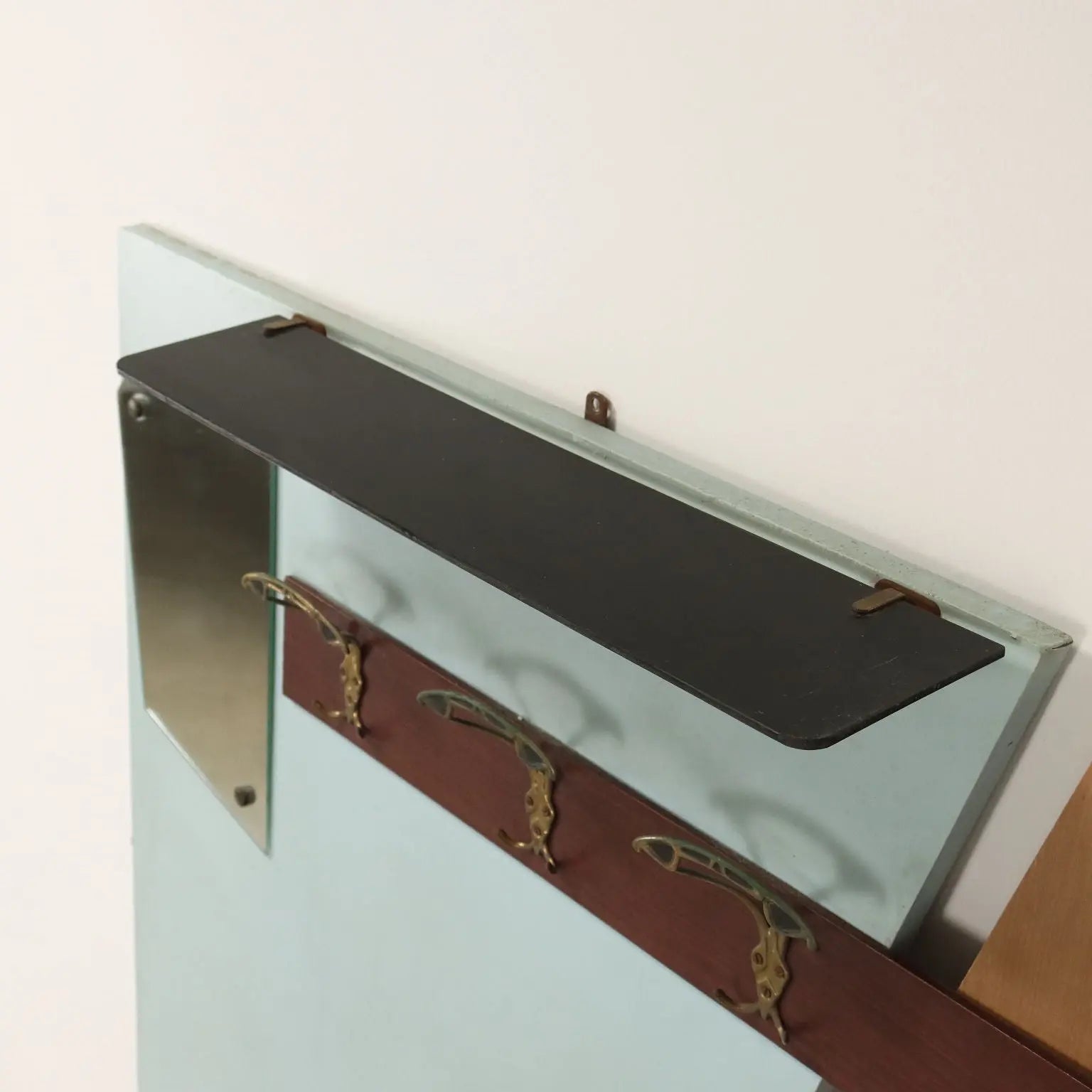 Vintage 1960s Coat Rack with Mirror and Brass