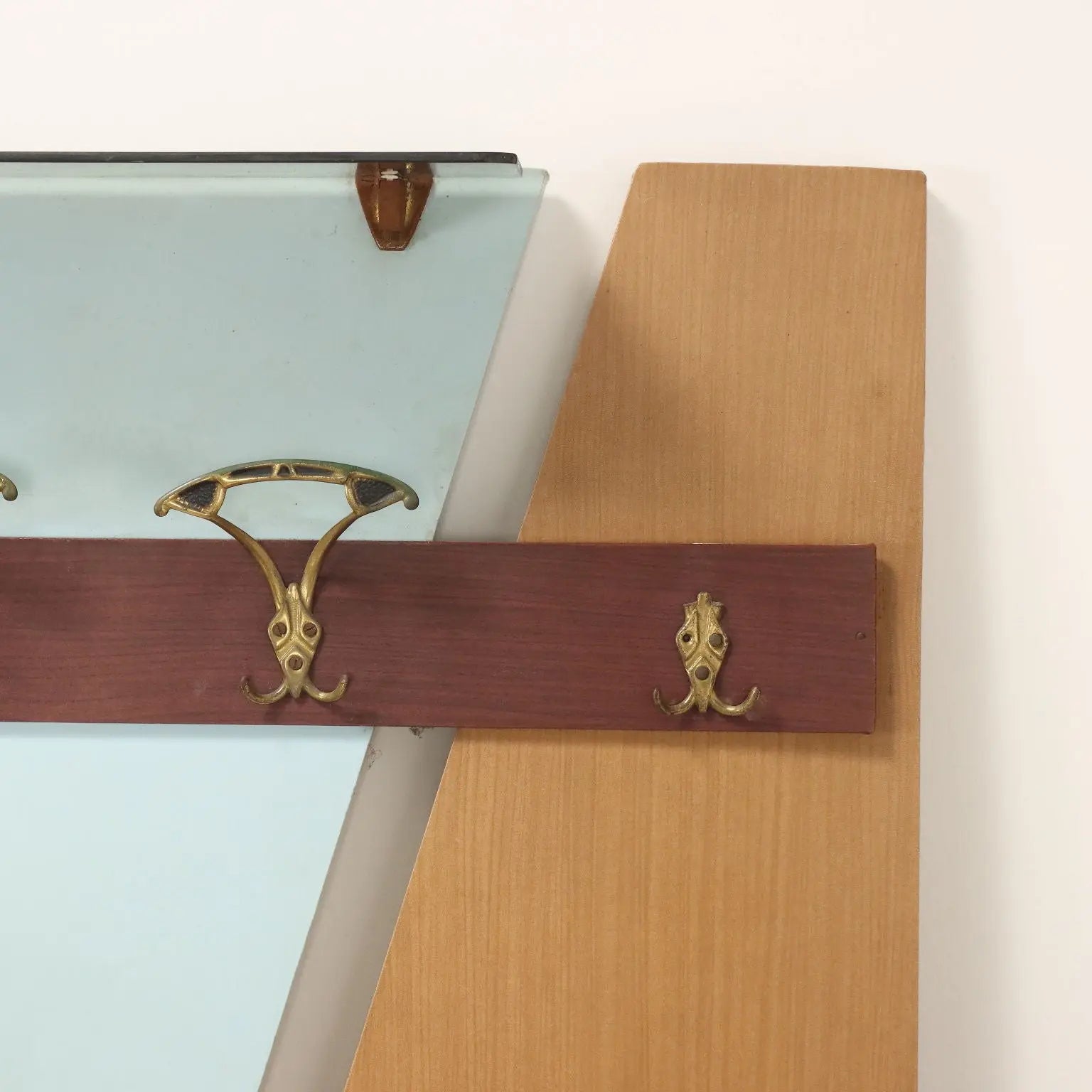 Vintage 1960s Coat Rack with Mirror and Brass