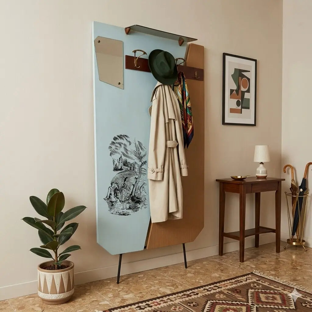 Vintage 1960s Coat Rack with Mirror and Brass