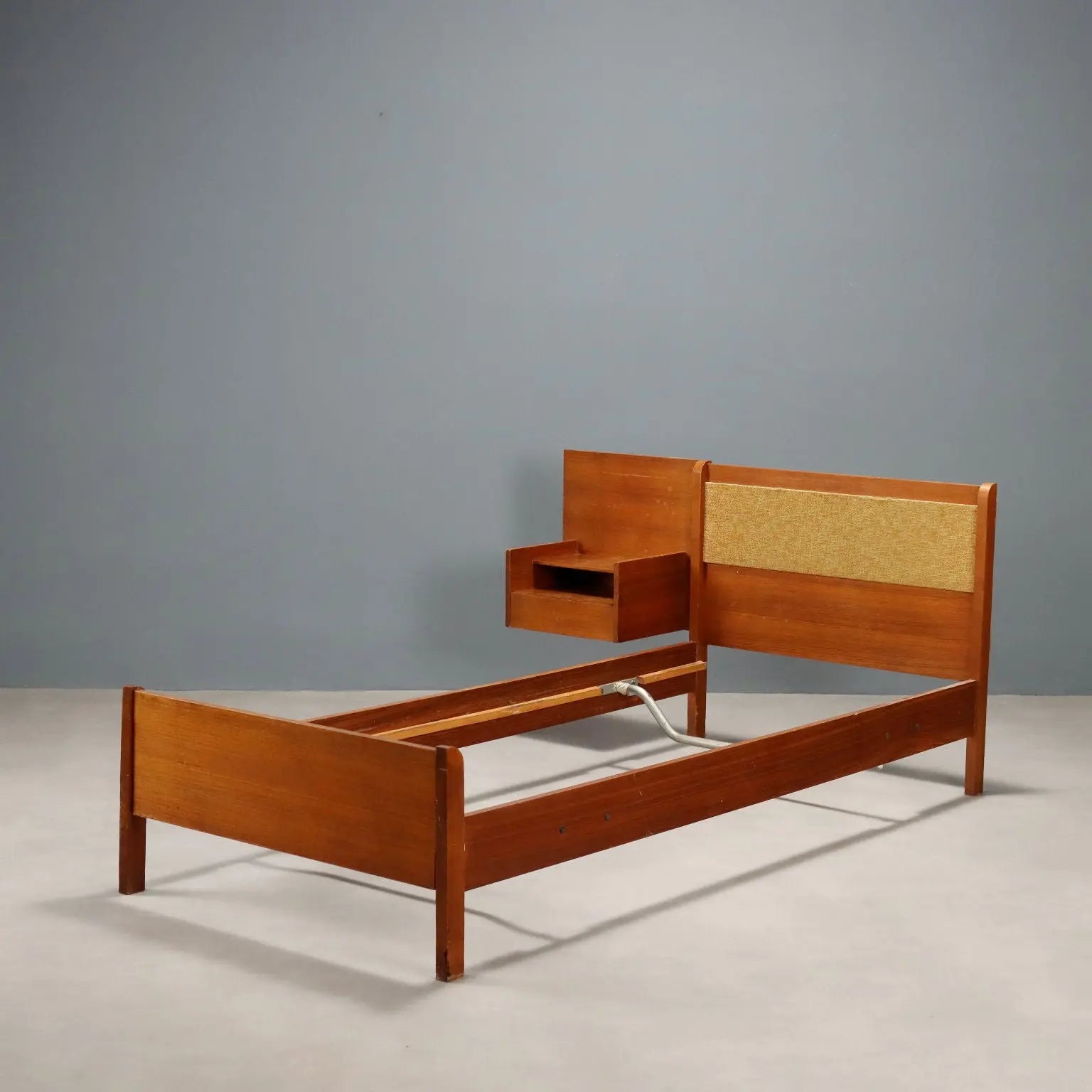 Vintage Bed Design with Bedside Table Teak Veneer Fabric 1960s | Modernism | Complements