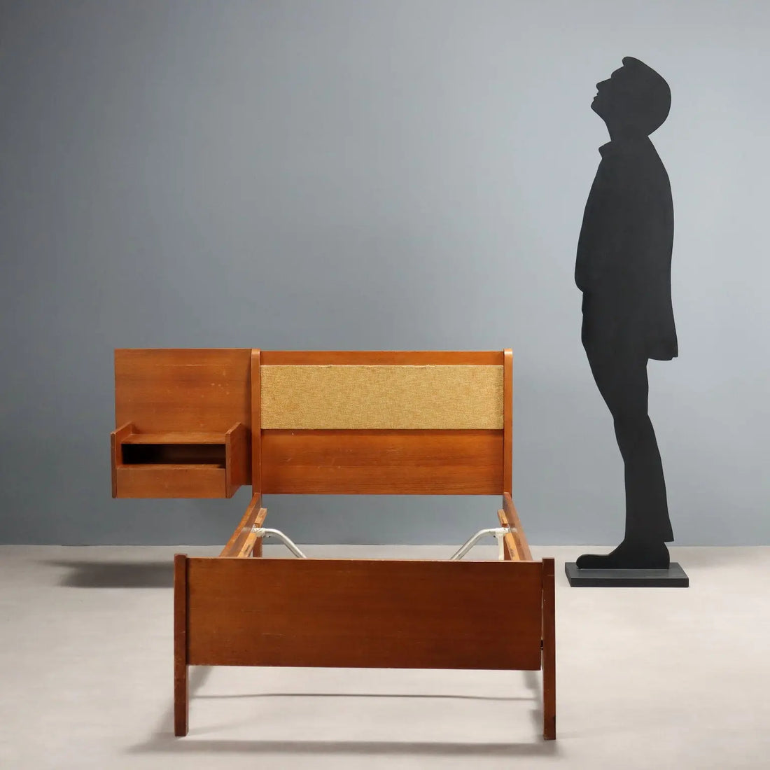 Vintage Bed Design with Bedside Table Teak Veneer Fabric 1960s | Modernism | Complements