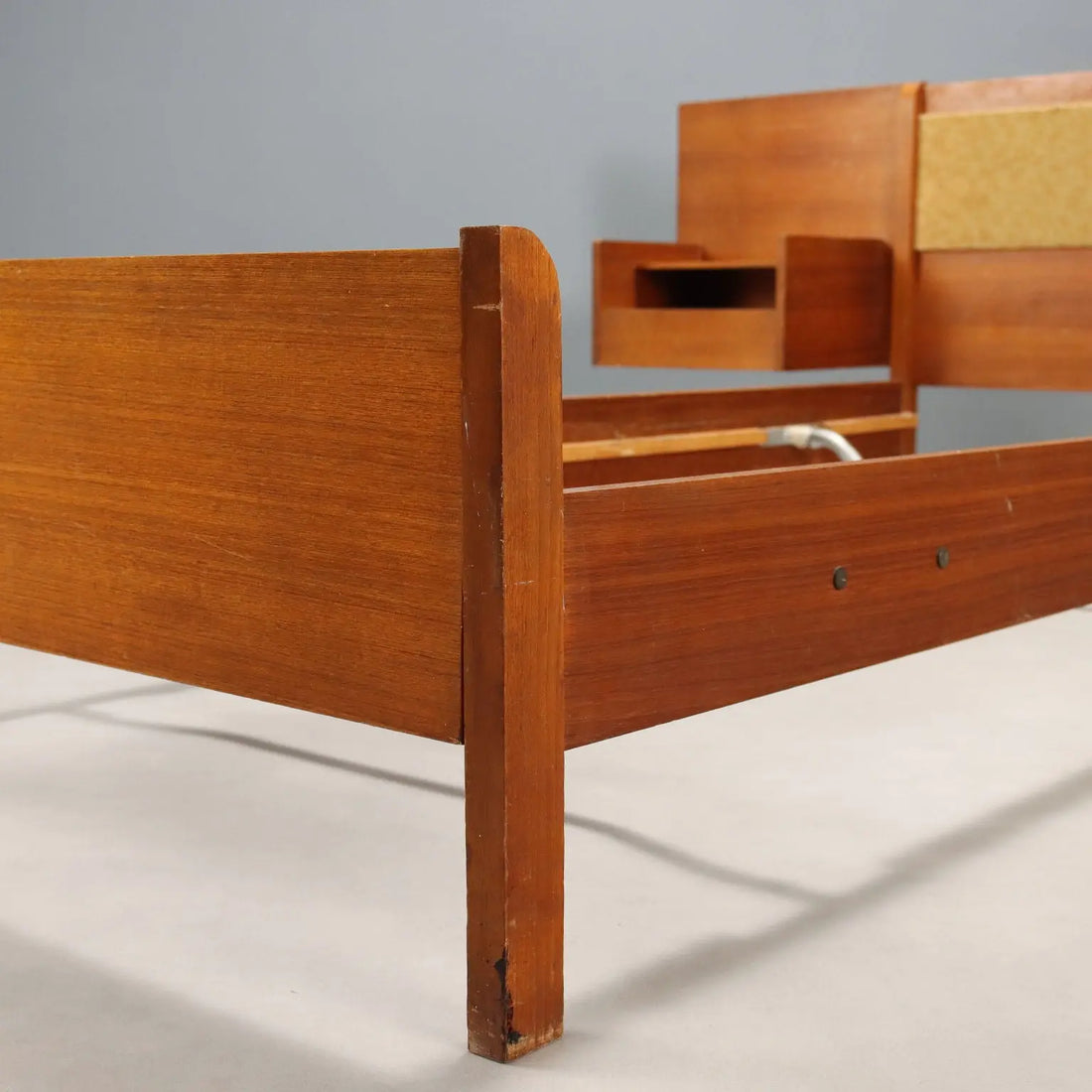Vintage Bed Design with Bedside Table Teak Veneer Fabric 1960s | Modernism | Complements