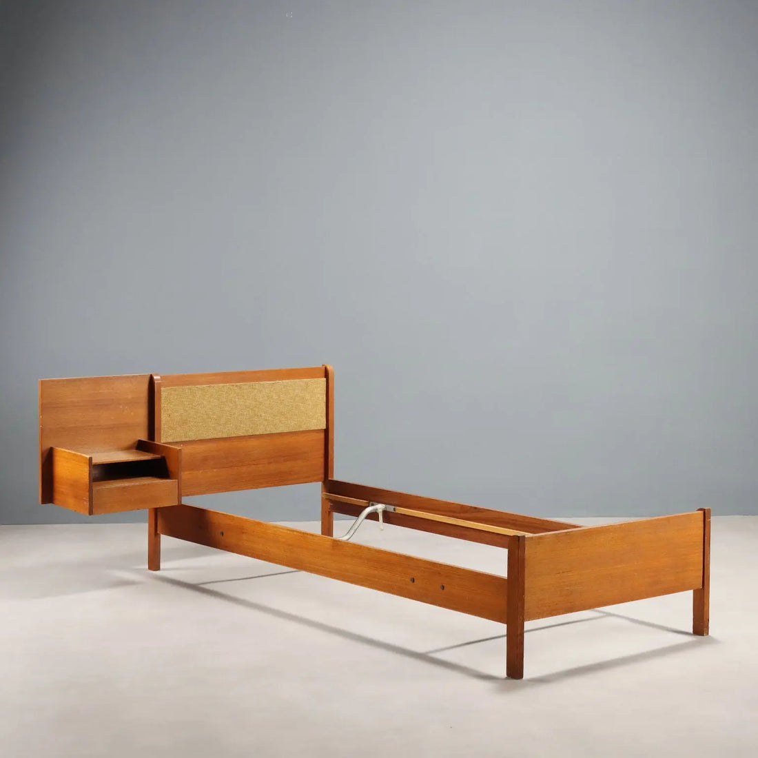 Vintage Bed Design with Bedside Table Teak Veneer Fabric 1960s | Modernism | Complements