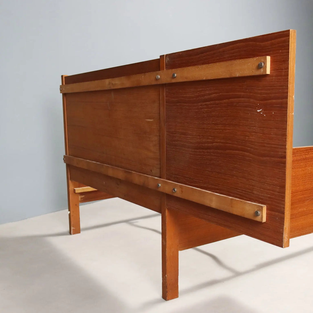 Vintage Bed Design with Bedside Table Teak Veneer Fabric 1960s | Modernism | Complements