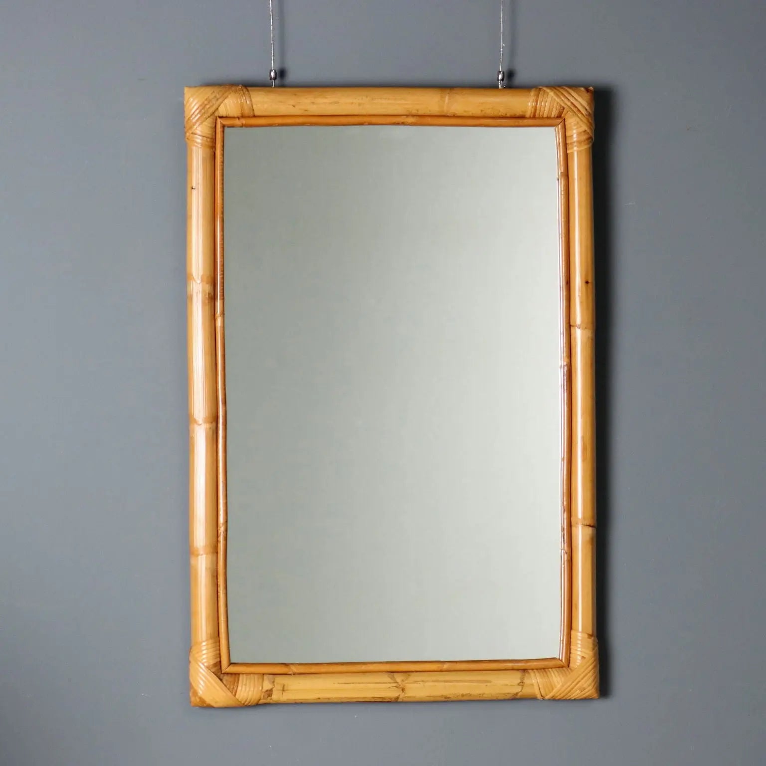 Vintage Mirror Design Bamboo Frame Wicker Italy 1980s | Modernism | Complements