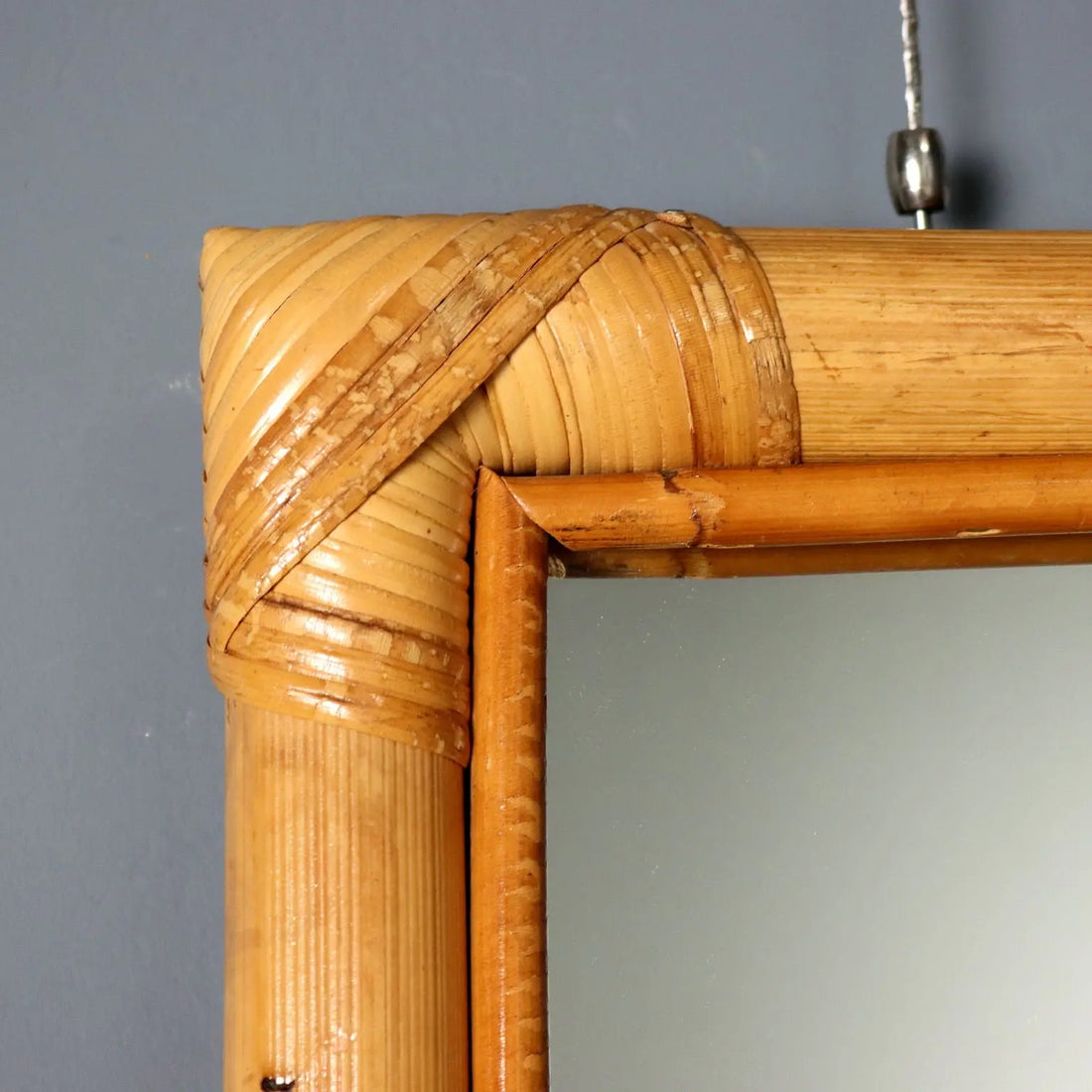 Vintage Mirror Design Bamboo Frame Wicker Italy 1980s | Modernism | Complements