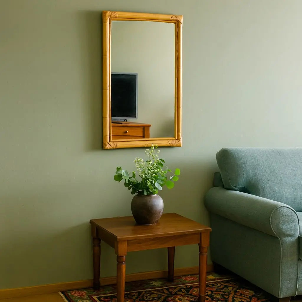 Vintage Mirror Design Bamboo Frame Wicker Italy 1980s | Modernism | Complements