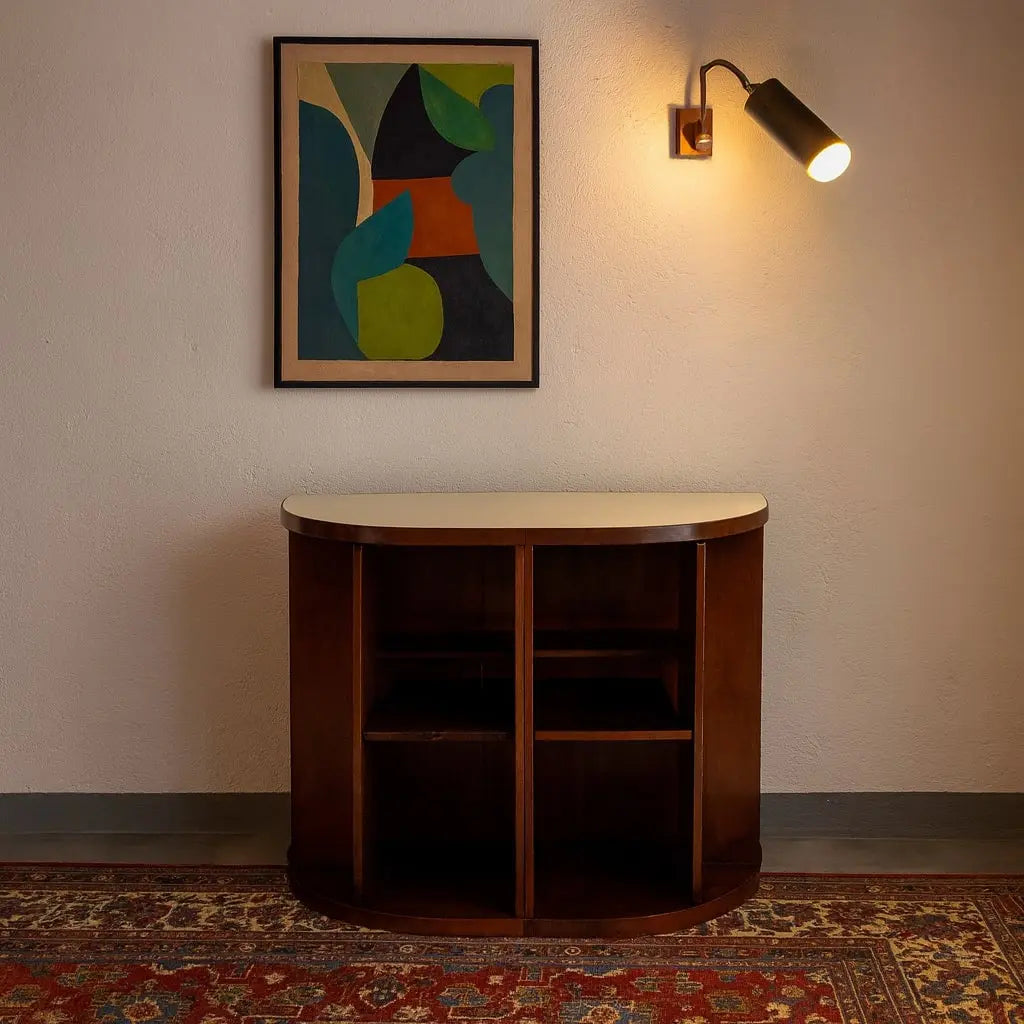 Vintage Cabinet Wood White Glass Top Design Italy 1960s-1970s | Modernism | Complements