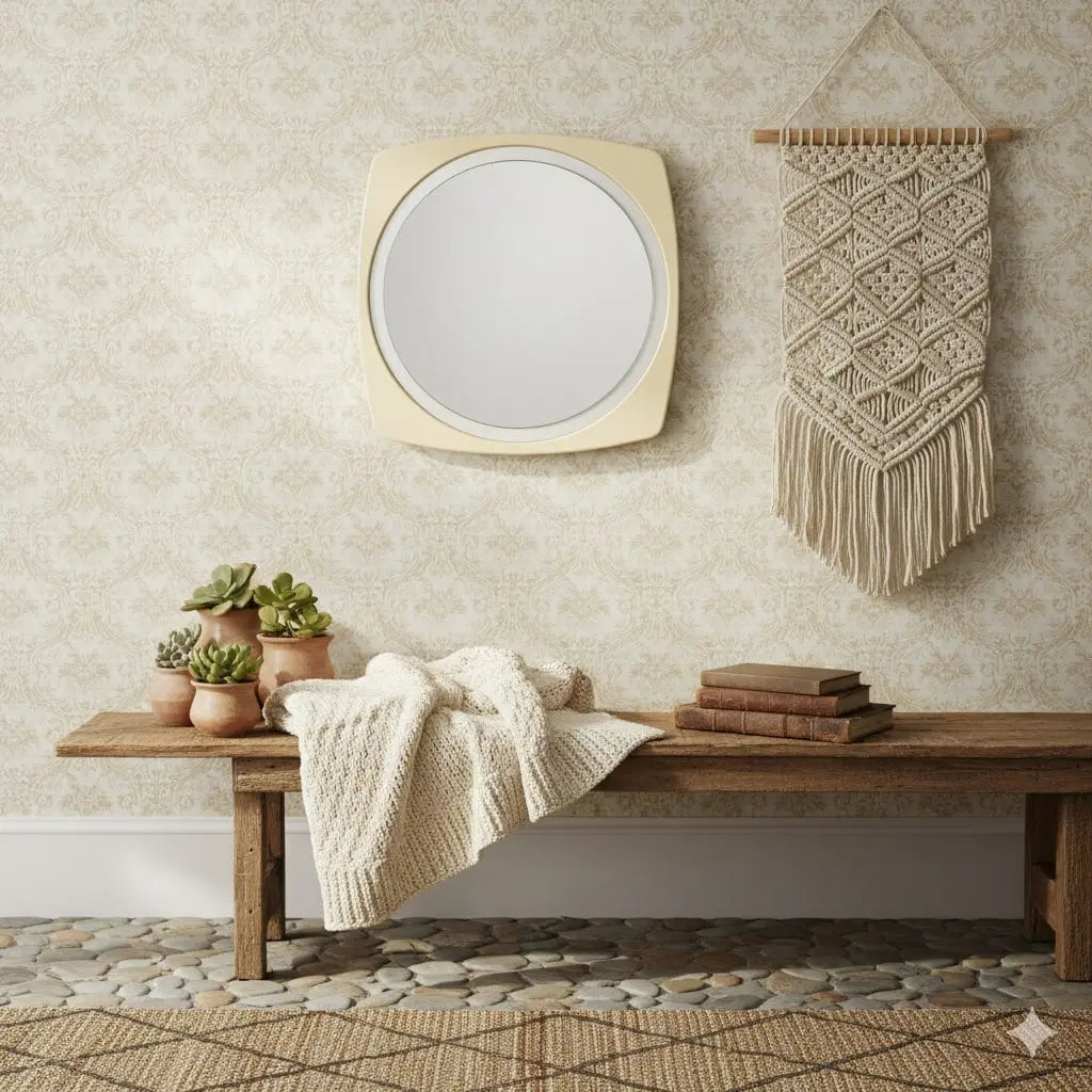 Vintage Round Mirror Plastic Frame Glass Design Italy 1970s | Modernism | Complements