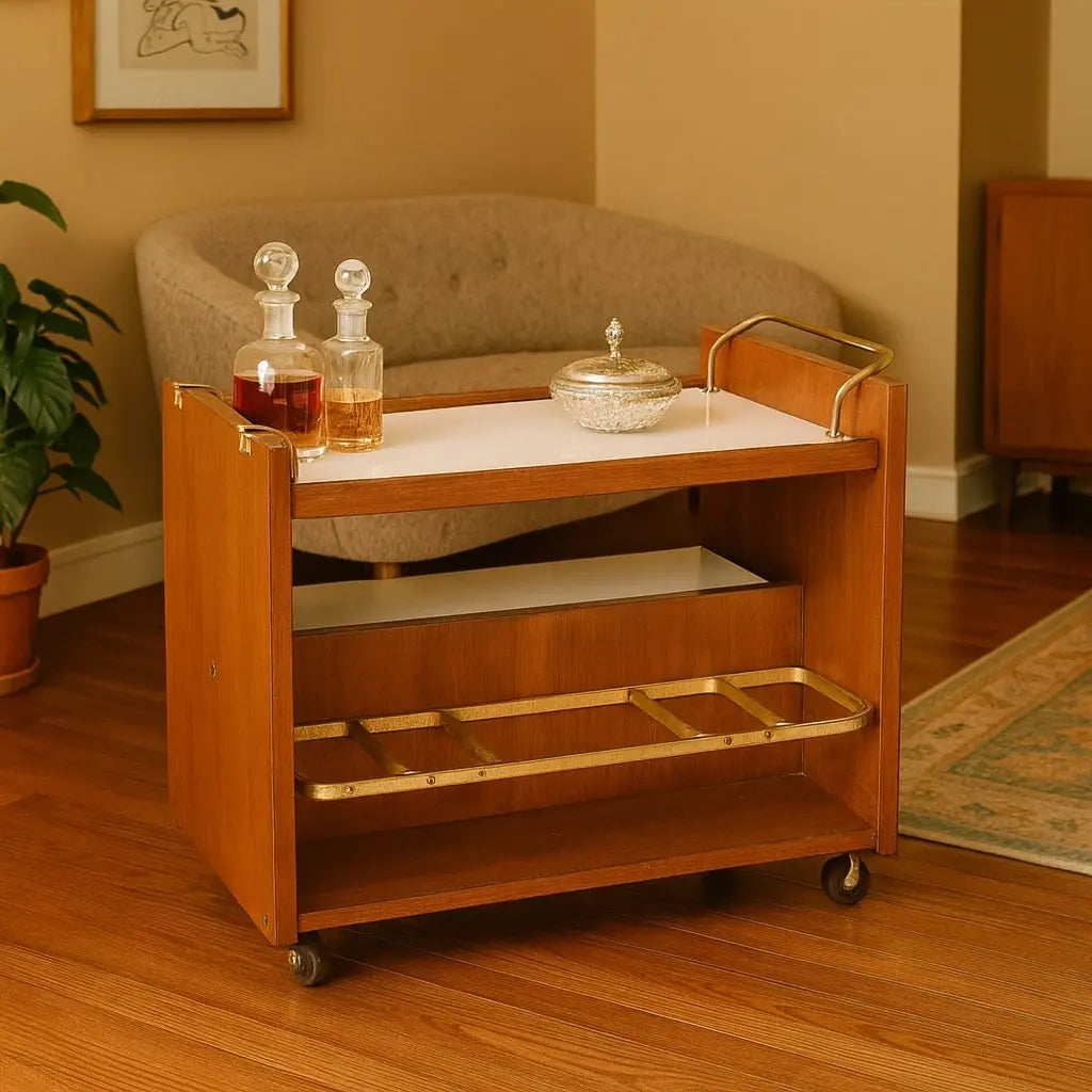 Vintage Kitchen Trolley Laminate Walnut Veneer Design 1970s | Modernism | Complements