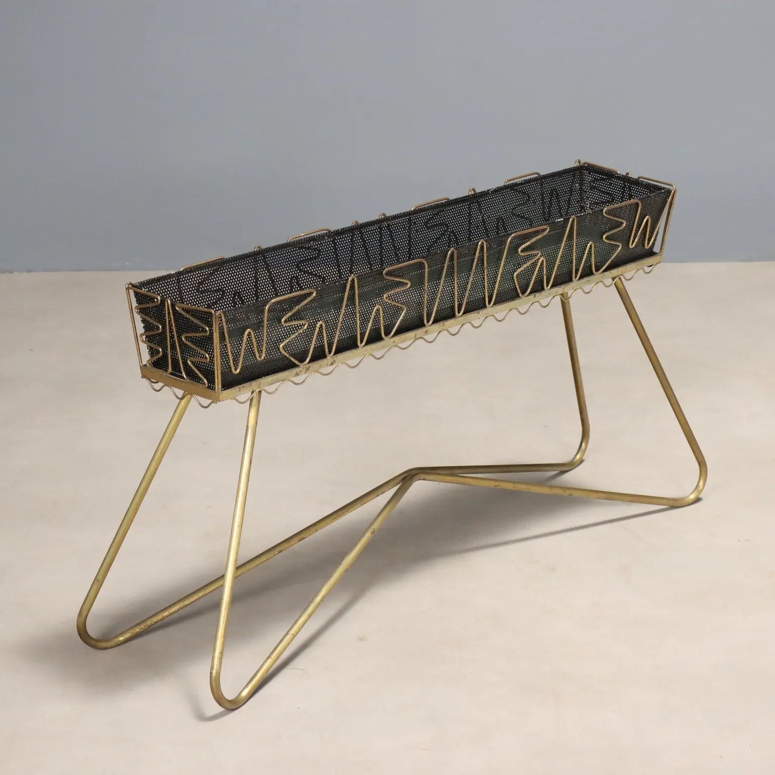 Vintage Planter Brass Enamelled Metal Design Italy 1950s