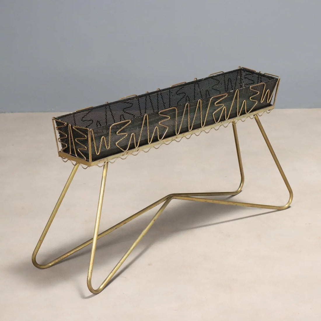 Vintage Planter Brass Enamelled Metal Design Italy 1950s