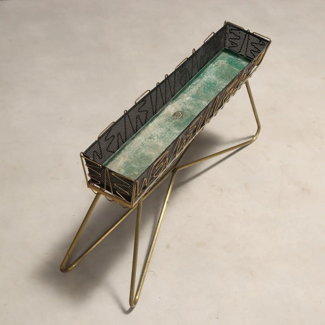Vintage Planter Brass Enamelled Metal Design Italy 1950s