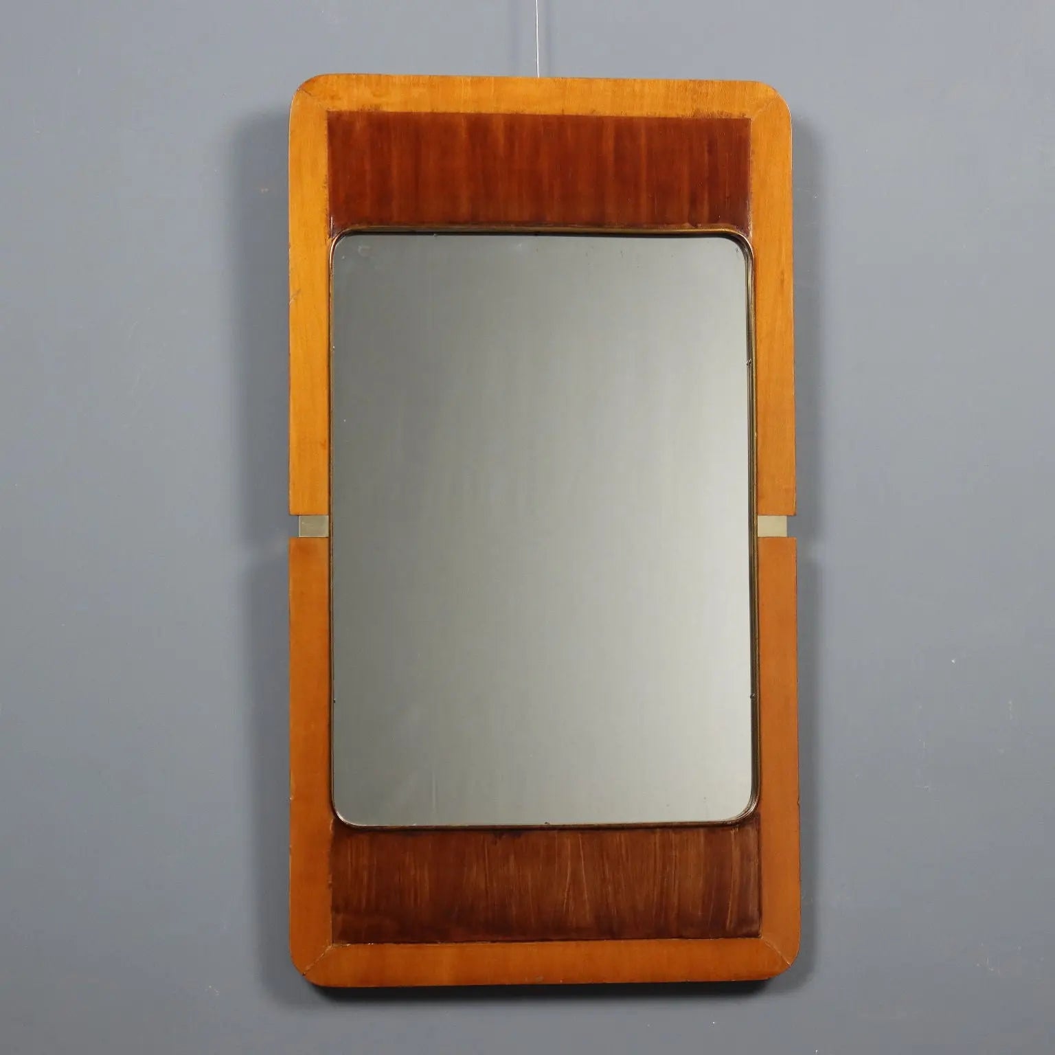Vintage Mirror Wooden Frame Brass Design Italy 1960s