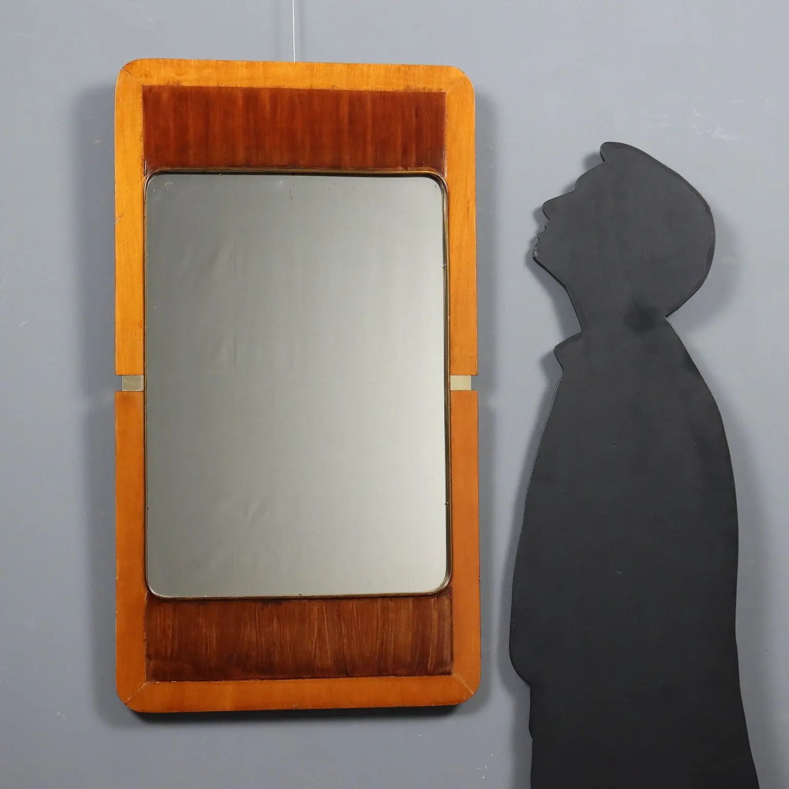 Vintage Mirror Wooden Frame Brass Design Italy 1960s