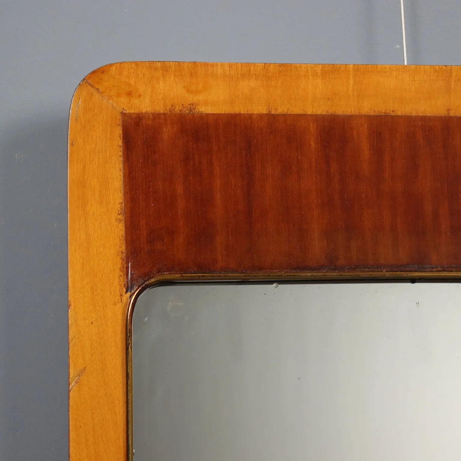 Vintage Mirror Wooden Frame Brass Design Italy 1960s