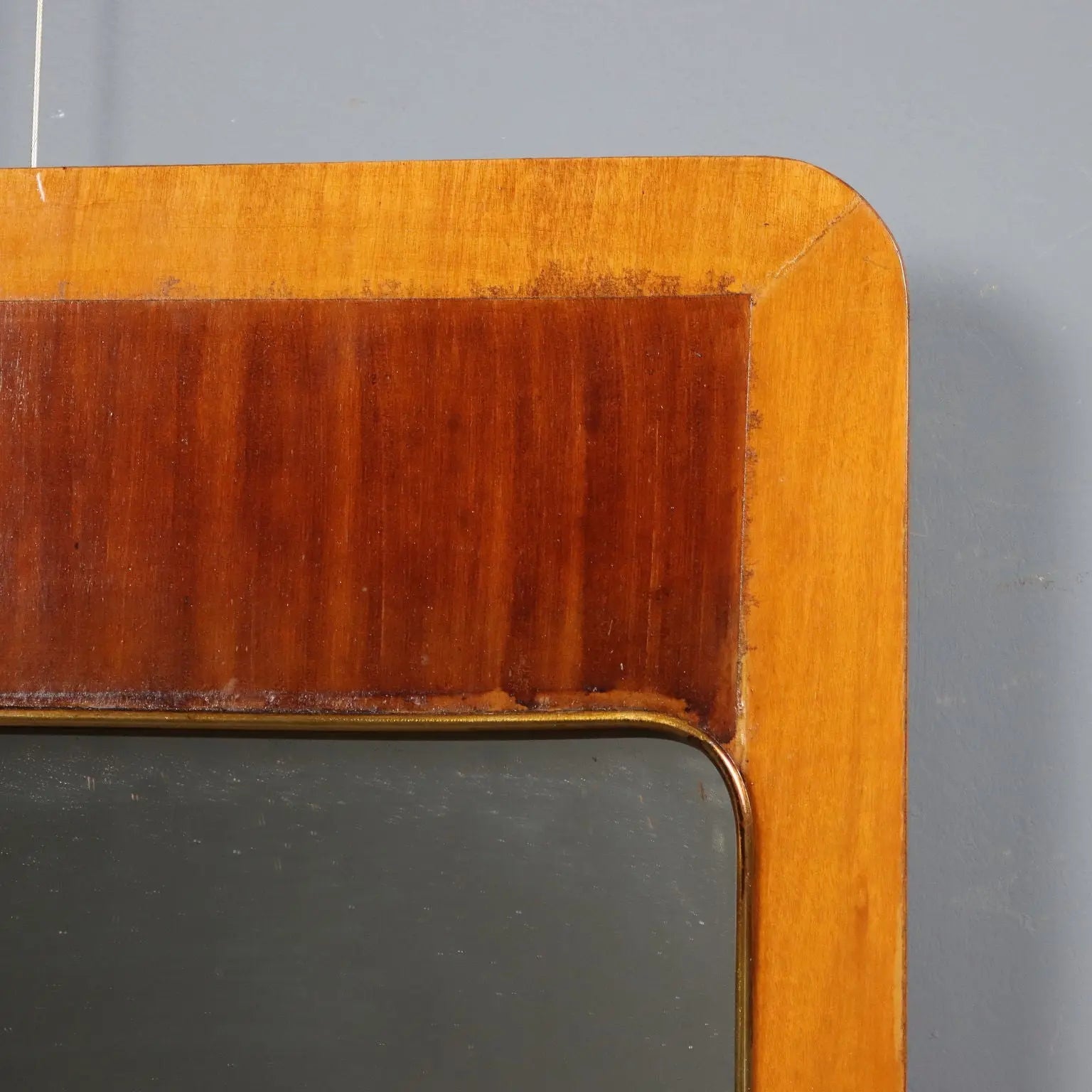 Vintage Mirror Wooden Frame Brass Design Italy 1960s