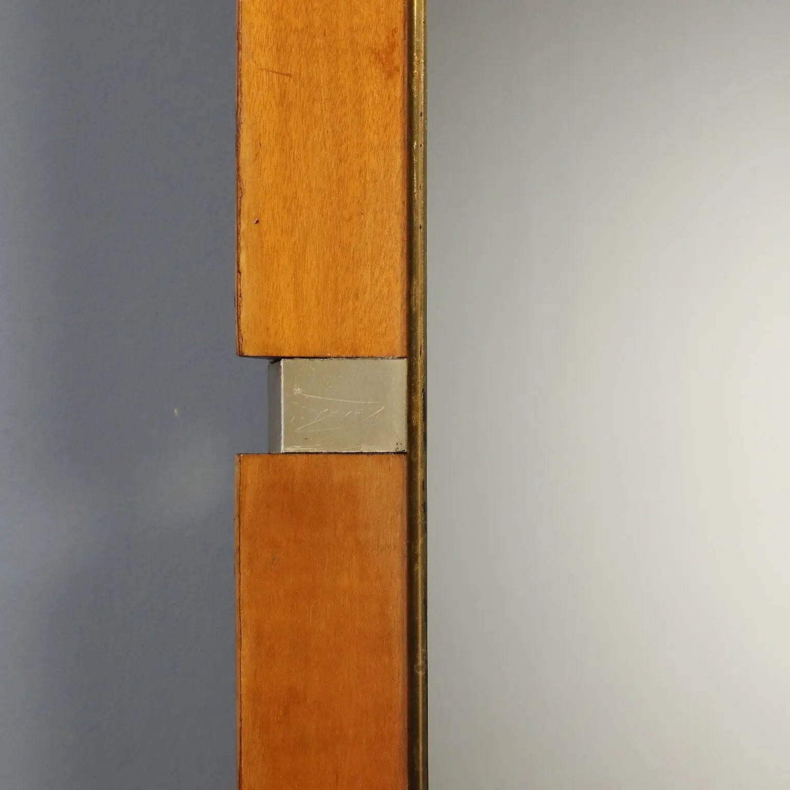 Vintage Mirror Wooden Frame Brass Design Italy 1960s
