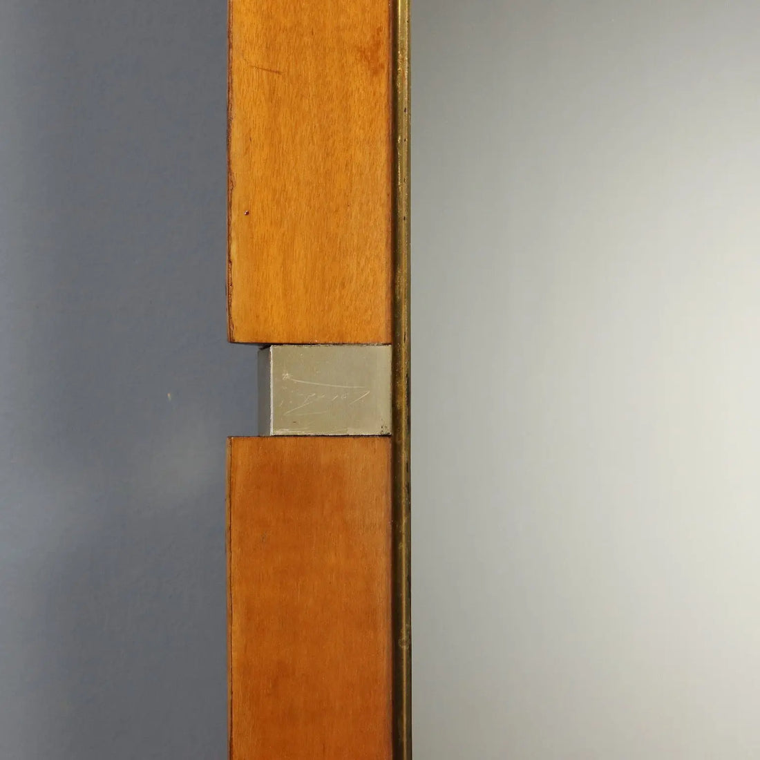 Vintage Mirror Wooden Frame Brass Design Italy 1960s
