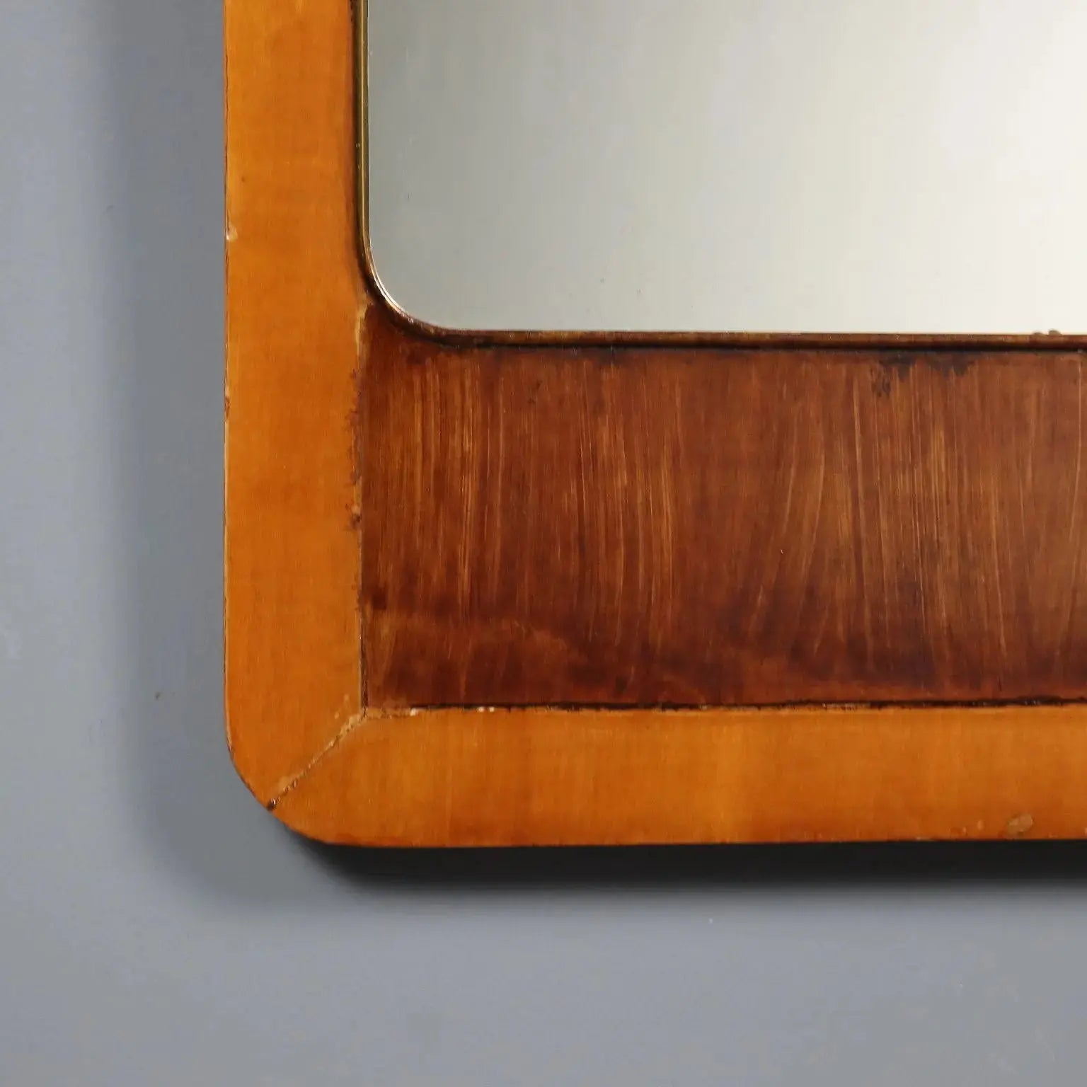 Vintage Mirror Wooden Frame Brass Design Italy 1960s