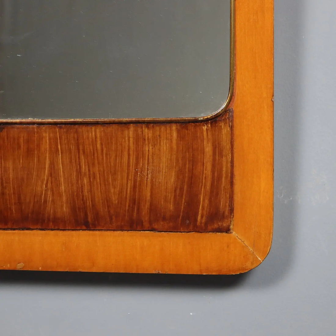Vintage Mirror Wooden Frame Brass Design Italy 1960s
