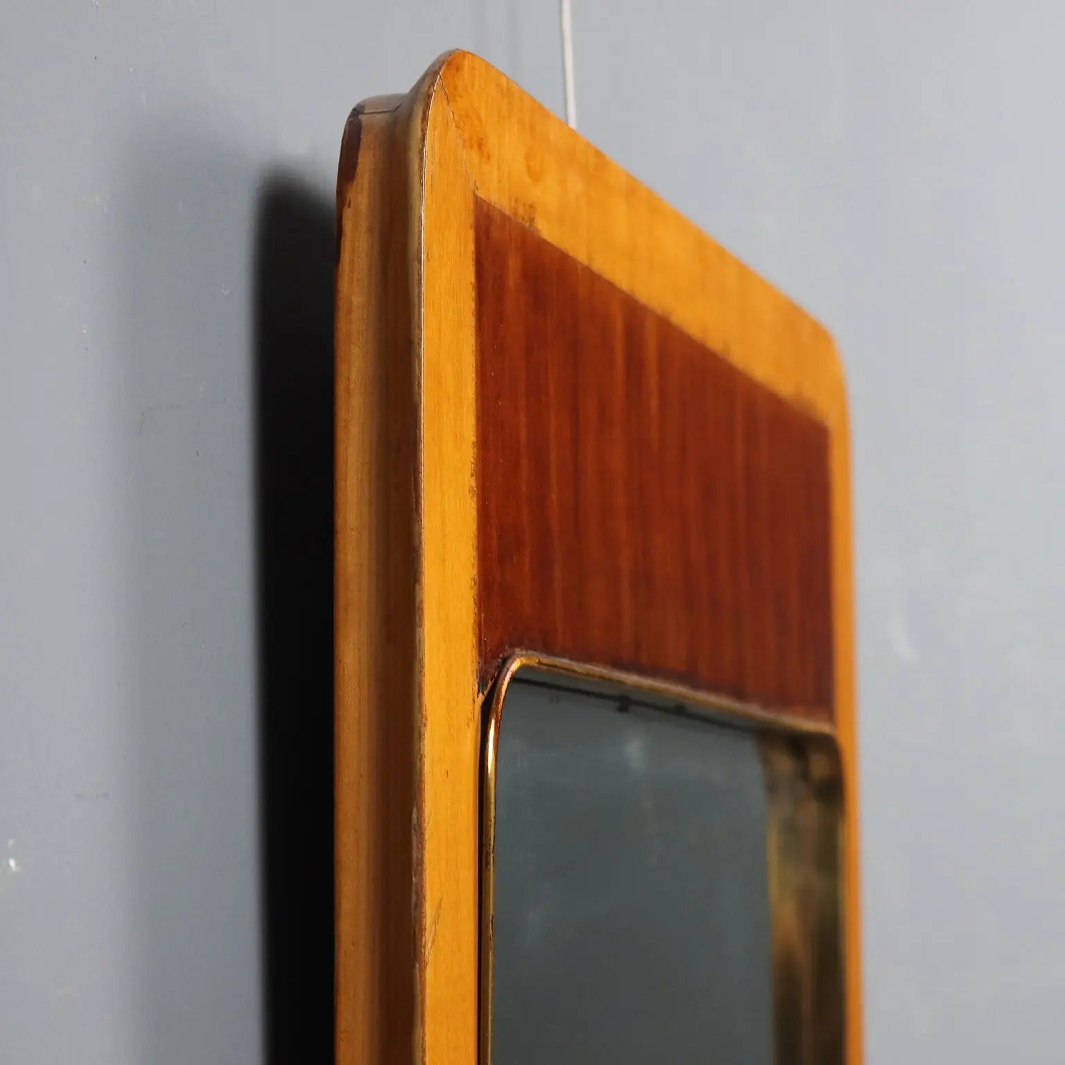 Vintage Mirror Wooden Frame Brass Design Italy 1960s