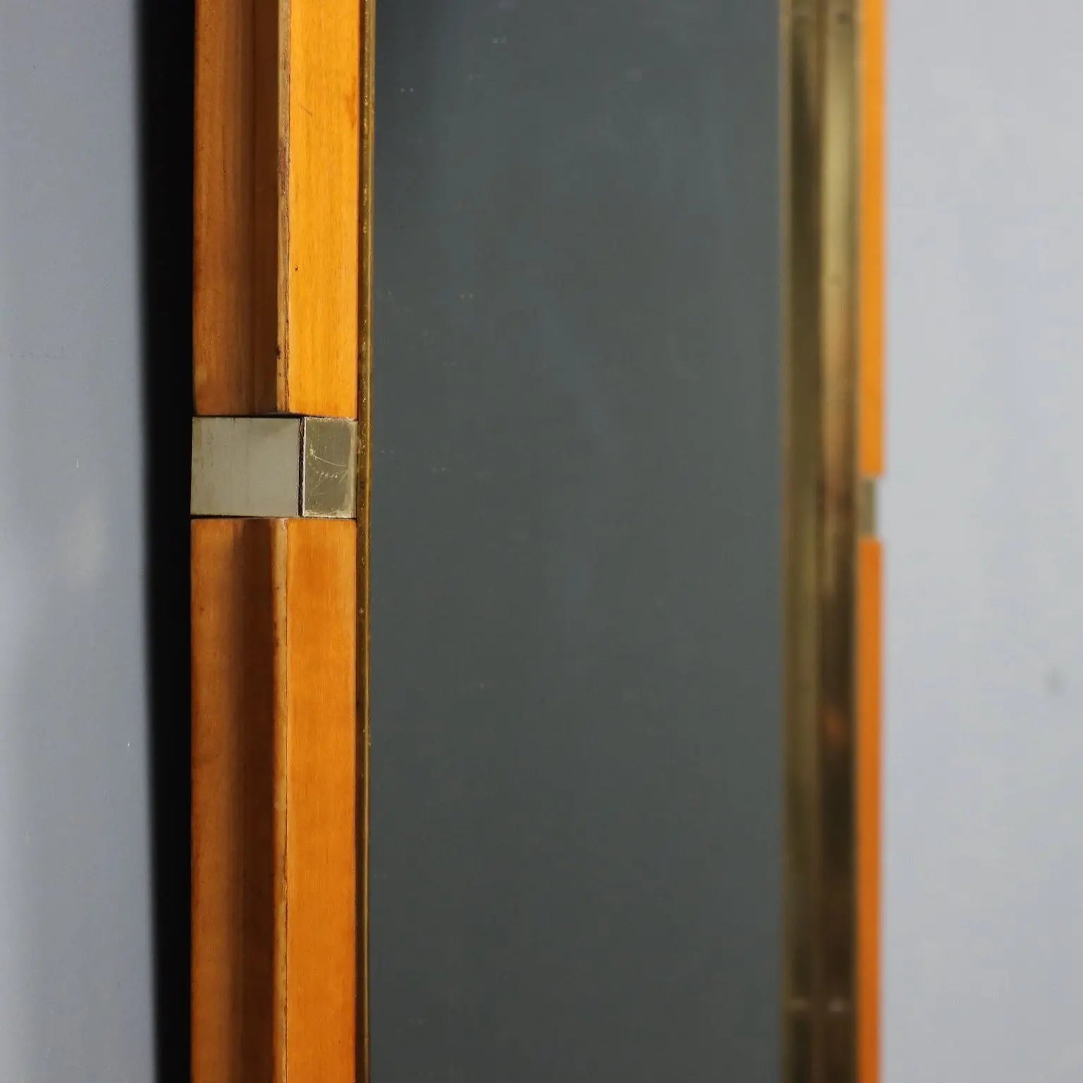 Vintage Mirror Wooden Frame Brass Design Italy 1960s