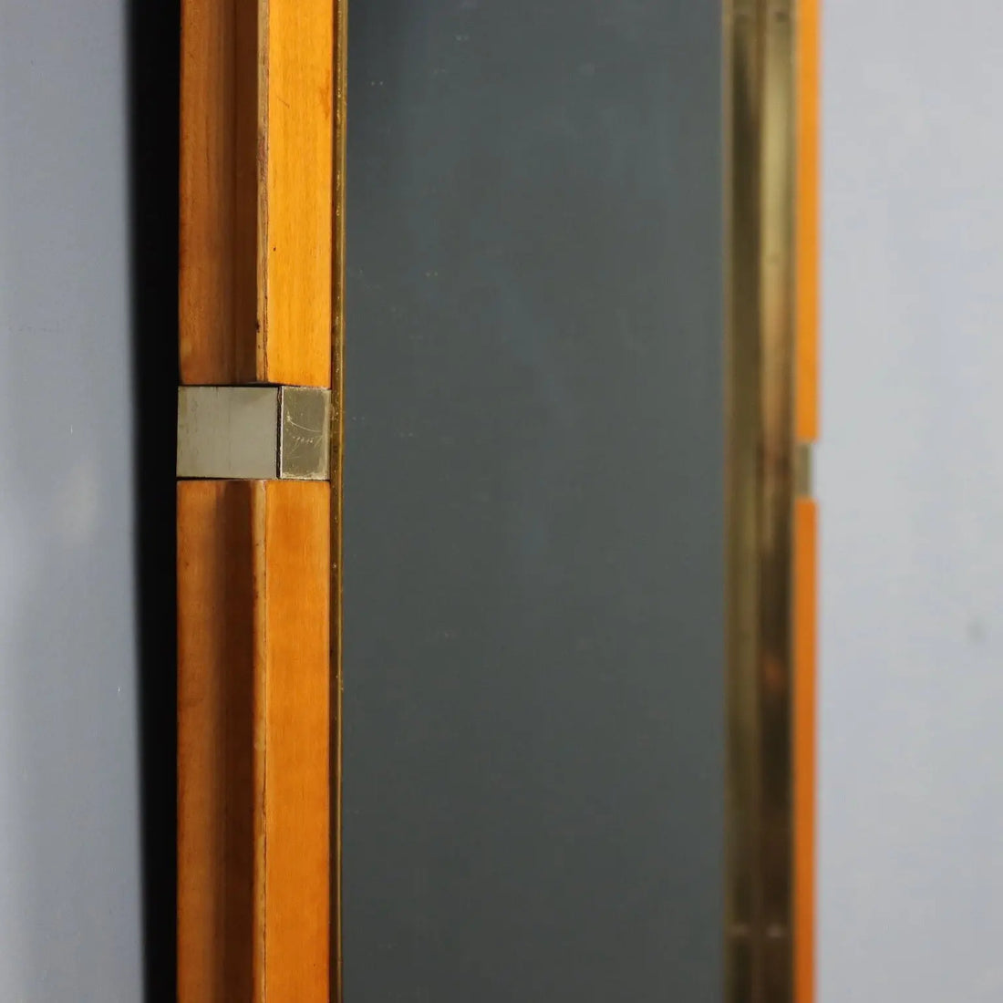 Vintage Mirror Wooden Frame Brass Design Italy 1960s