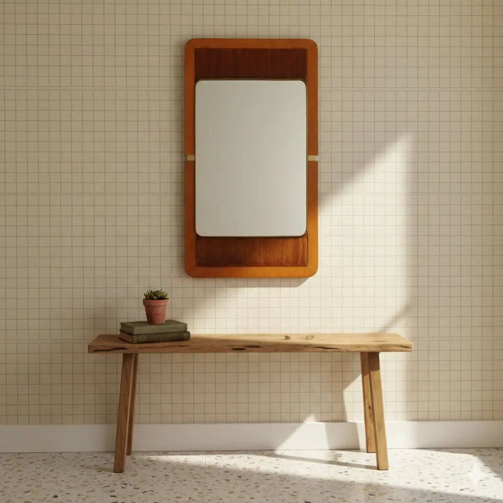 Vintage Mirror Wooden Frame Brass Design Italy 1960s