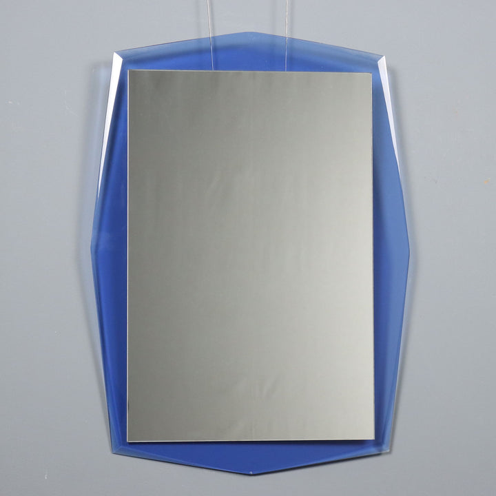 Vintage Mirror Blue Glass Frame Design Italy 1960s