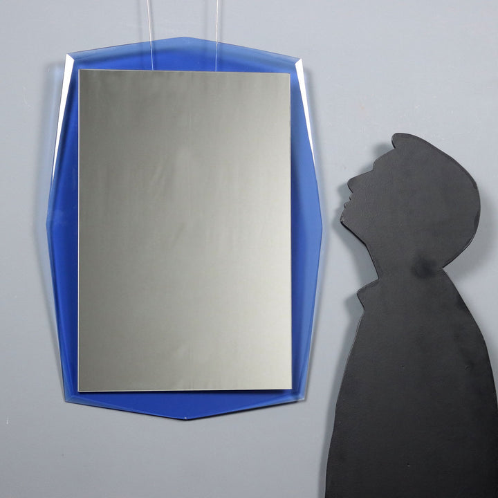 Vintage Mirror Blue Glass Frame Design Italy 1960s
