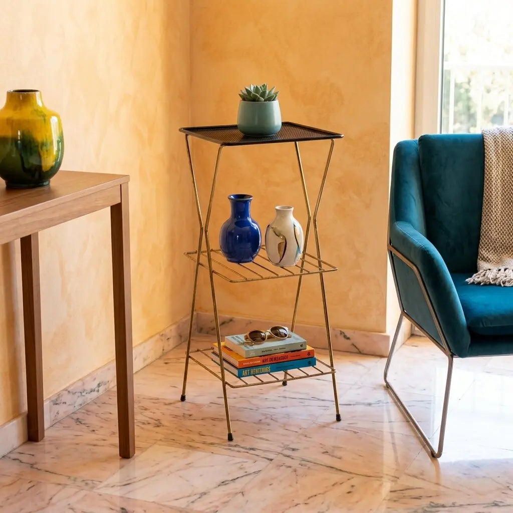 Small Vintage Etagere Enamelled Metal Design Italy 1950s | Modernism | Complements