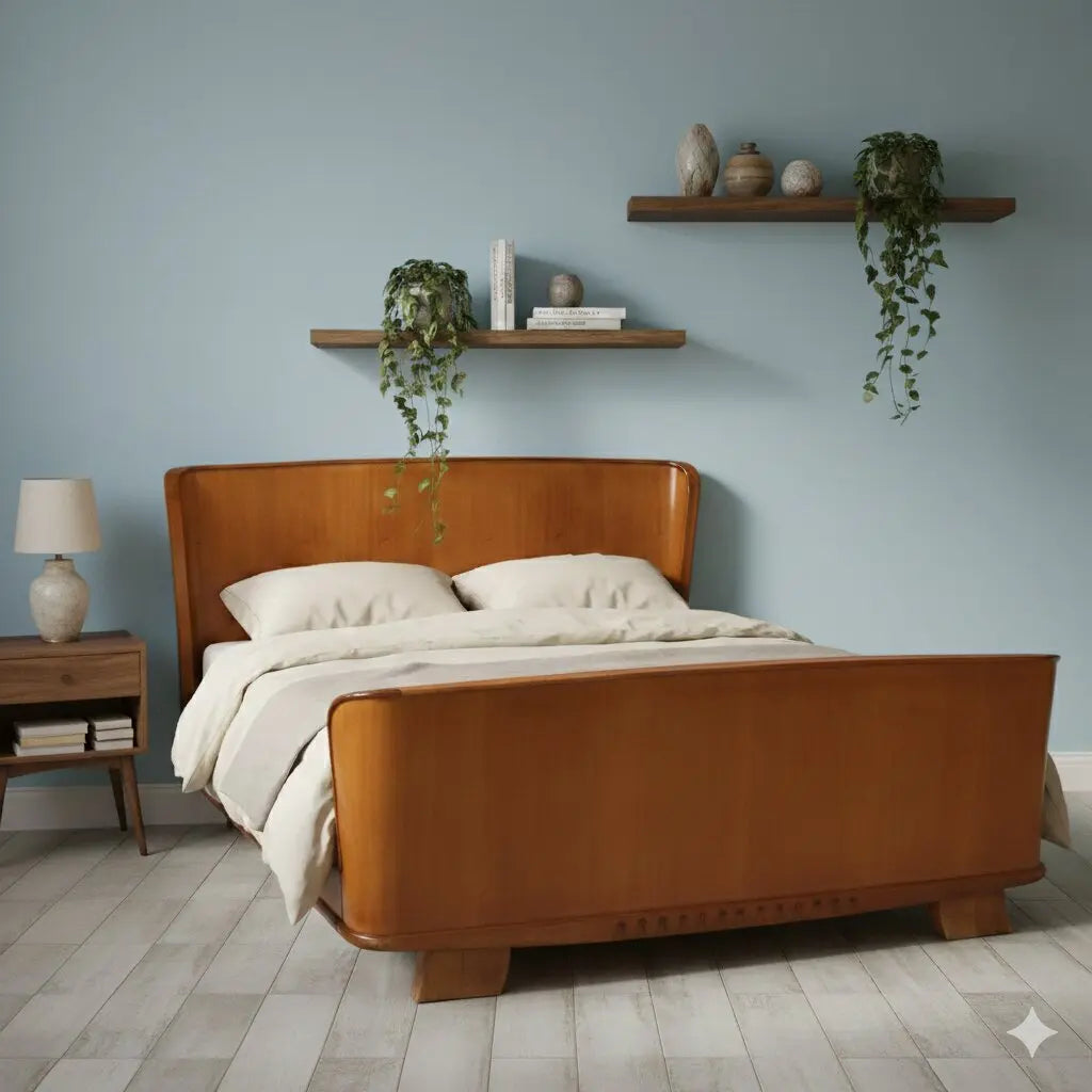 Vintage Double Bed Mahogany Veneer Design Italy 1950s | Modernism | Complements