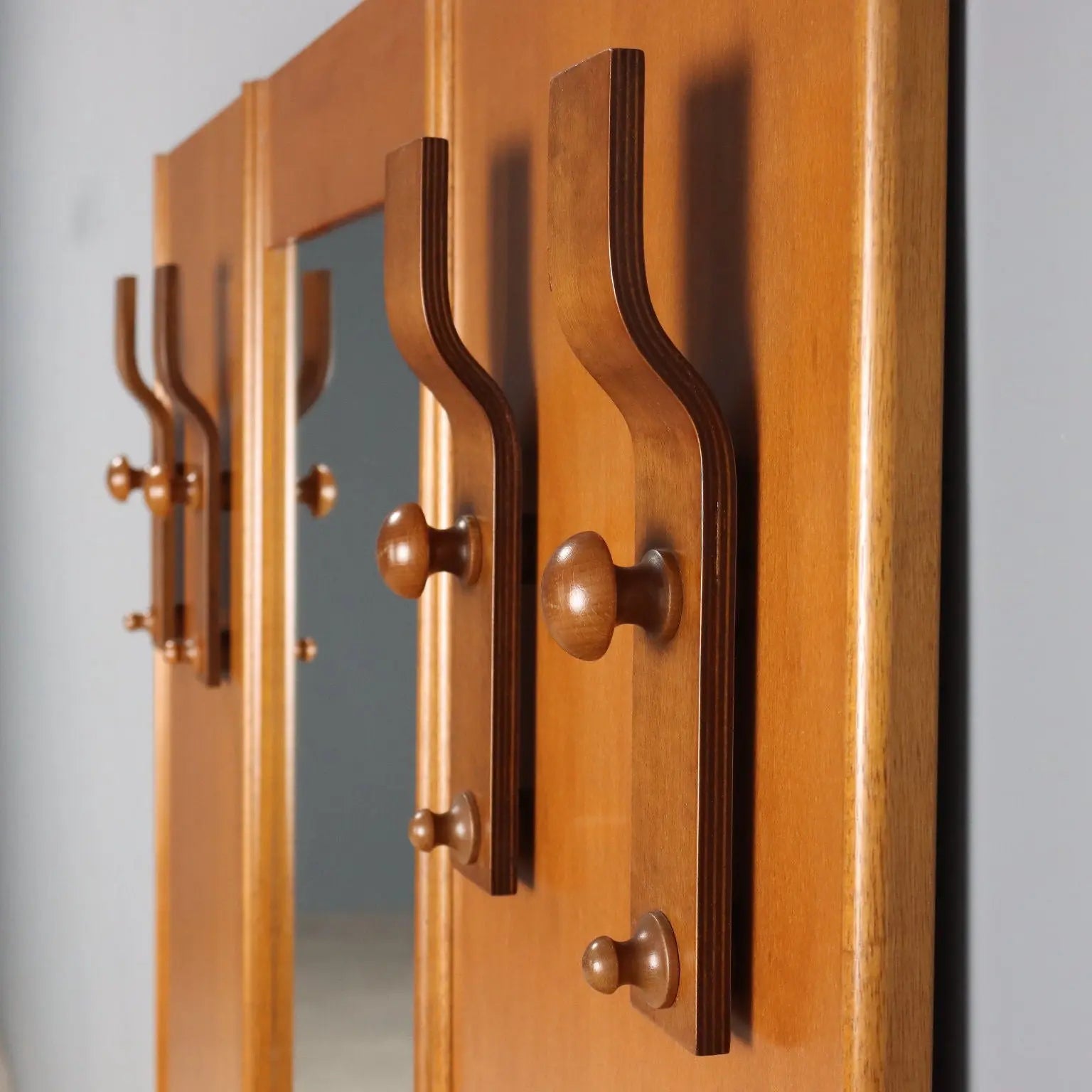Vintage Entrance Cabinet Wood with Mirror Design Italy 1960s-1970s