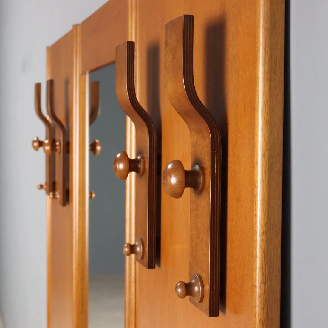Vintage Entrance Cabinet Wood with Mirror Design Italy 1960s-1970s