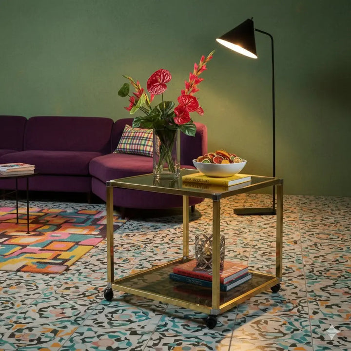 Vintage Kitchen Trolley Brass Glass Design Italy 1980s | Modernism | Complements