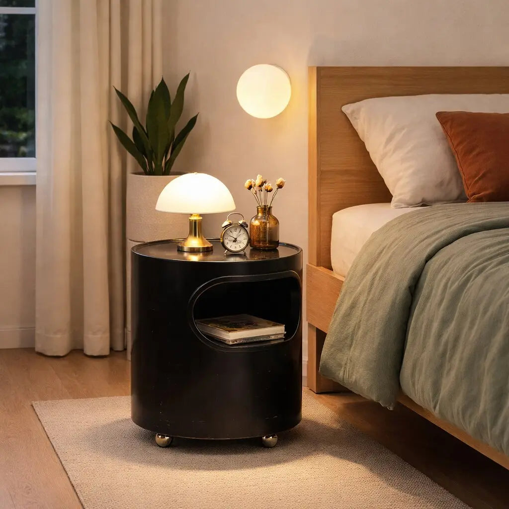 Giano Bedside Table in Black ABS with Compartment