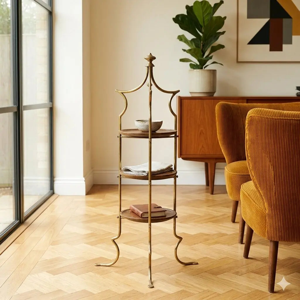 1950s Brass and Wood Storage Unit