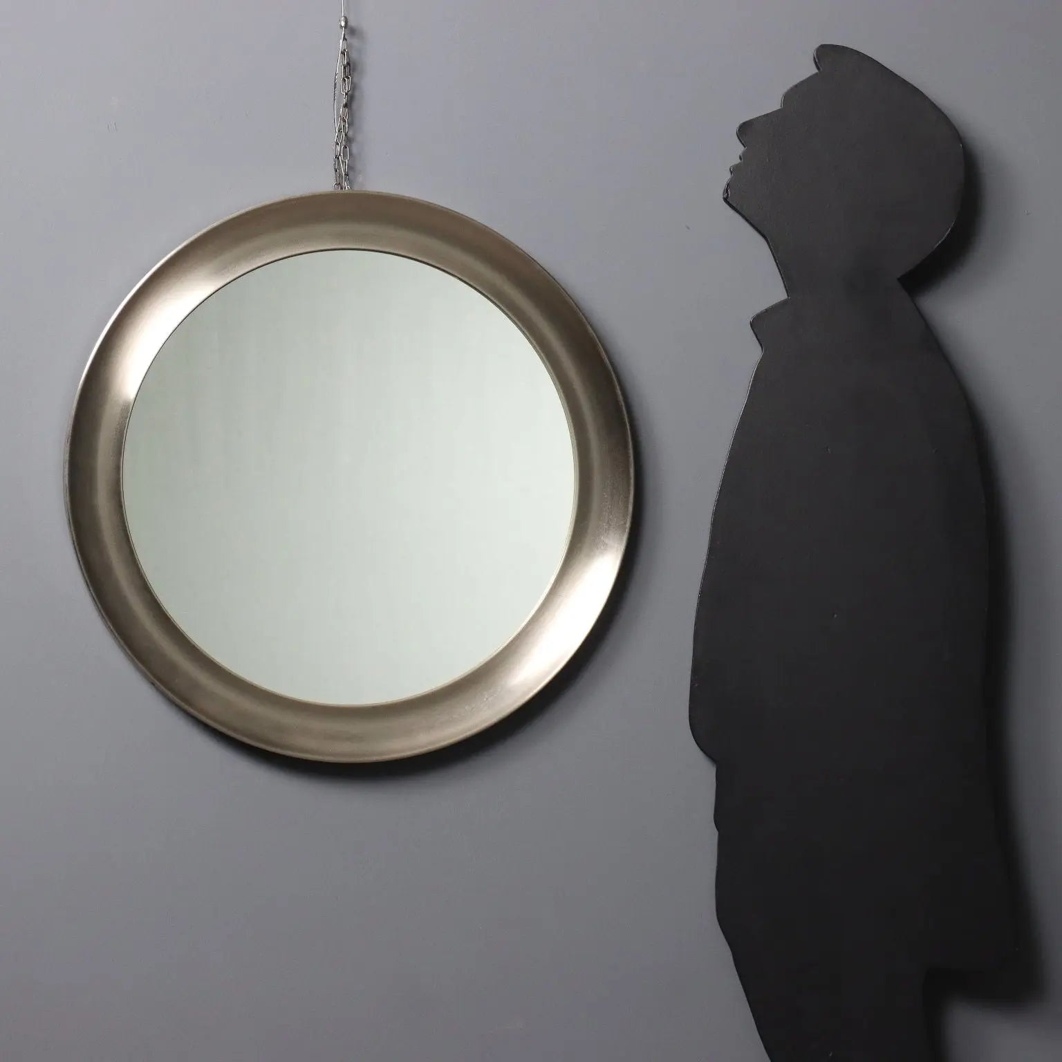 Vintage Round Mirror Iron Frame Glass Design Italy 1960s