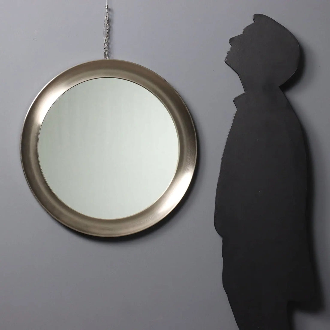 Vintage Round Mirror Iron Frame Glass Design Italy 1960s