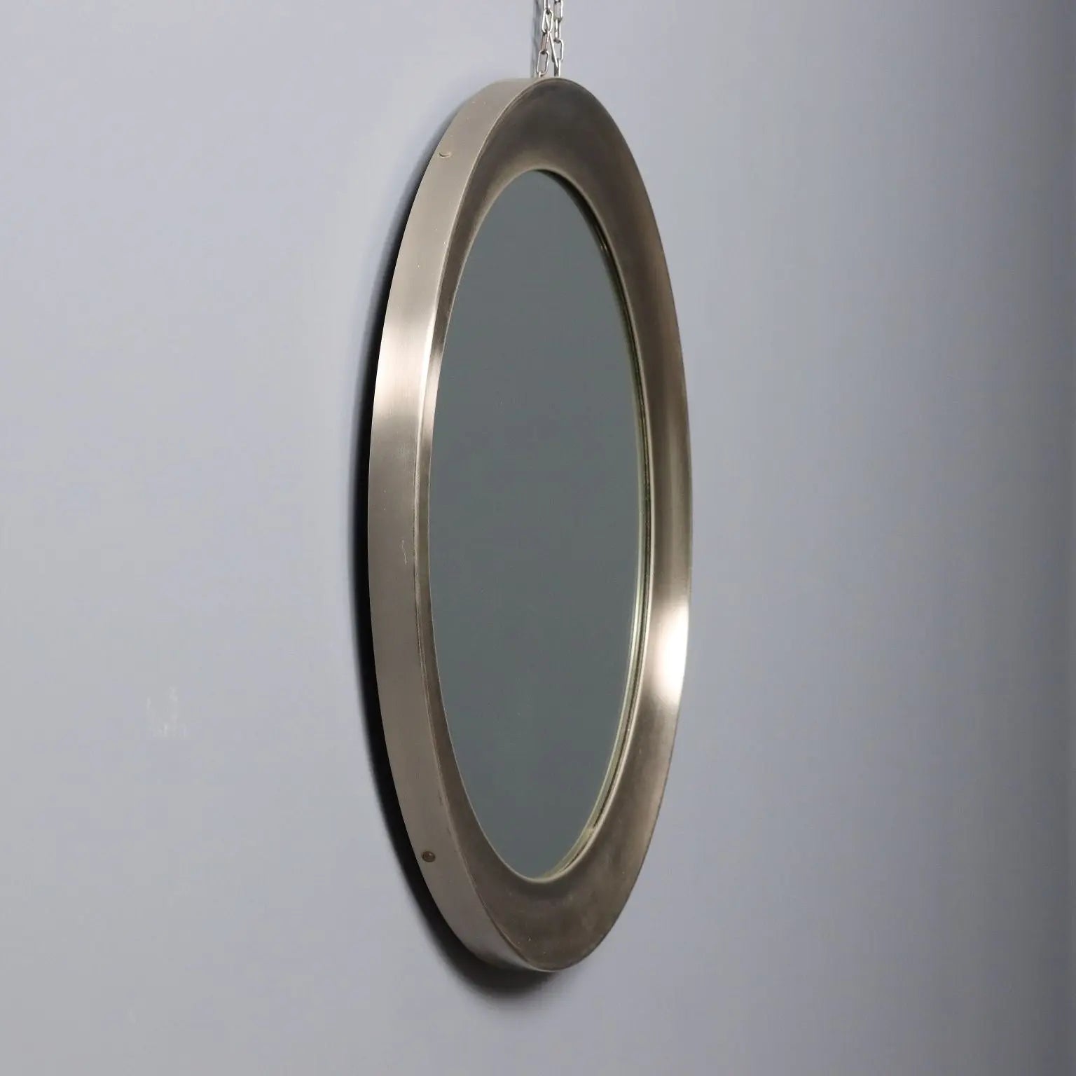 Vintage Round Mirror Iron Frame Glass Design Italy 1960s