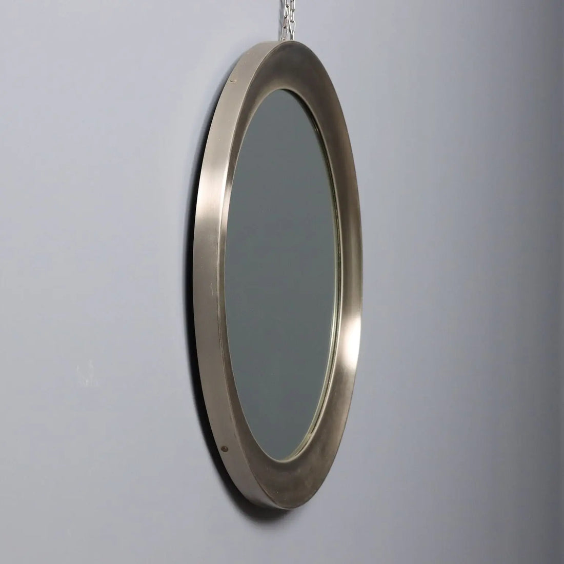 Vintage Round Mirror Iron Frame Glass Design Italy 1960s