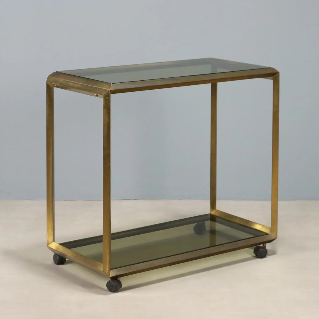 Vintage Kitchen Cart Double Top Metal Glass Design 1970s