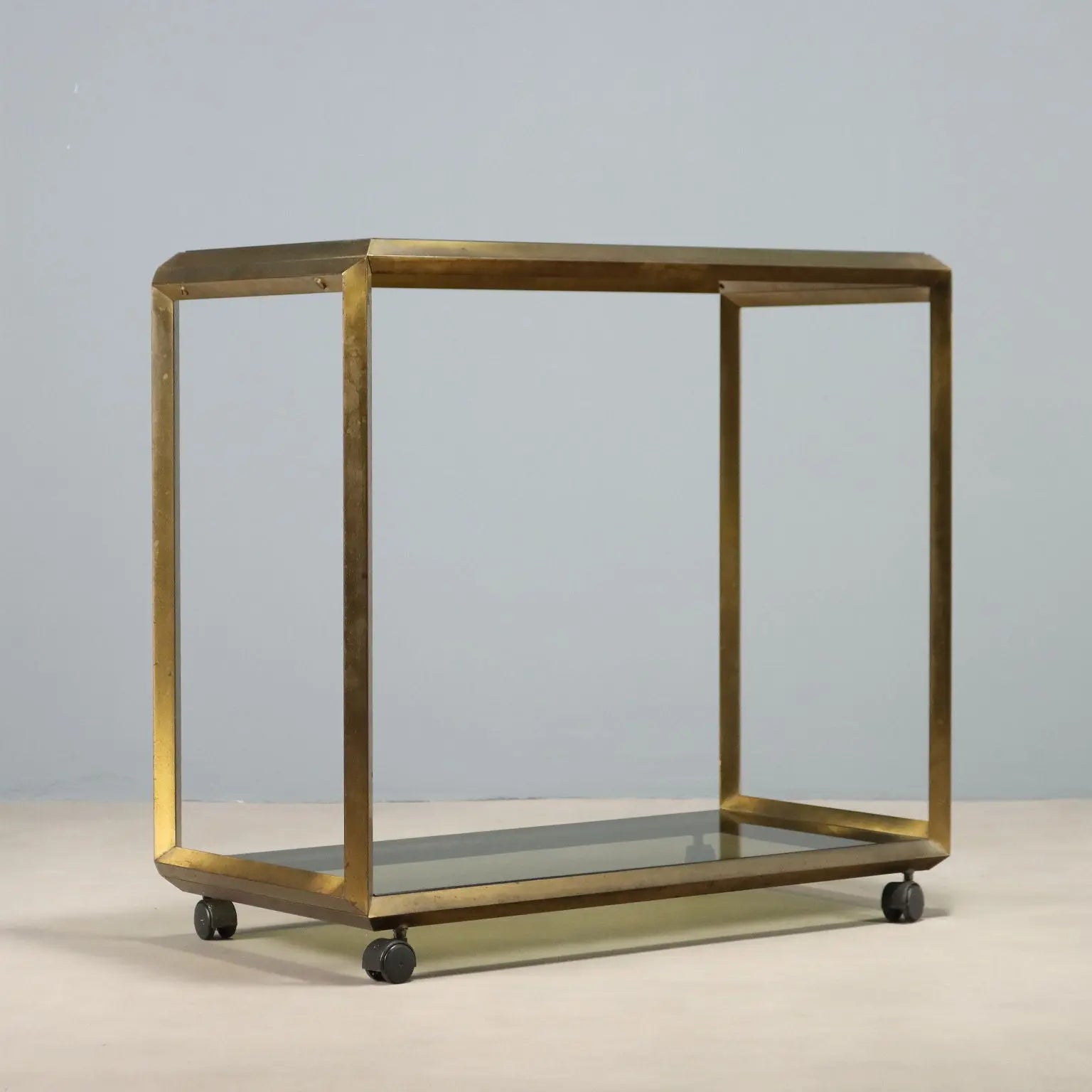 Vintage Kitchen Cart Double Top Metal Glass Design 1970s