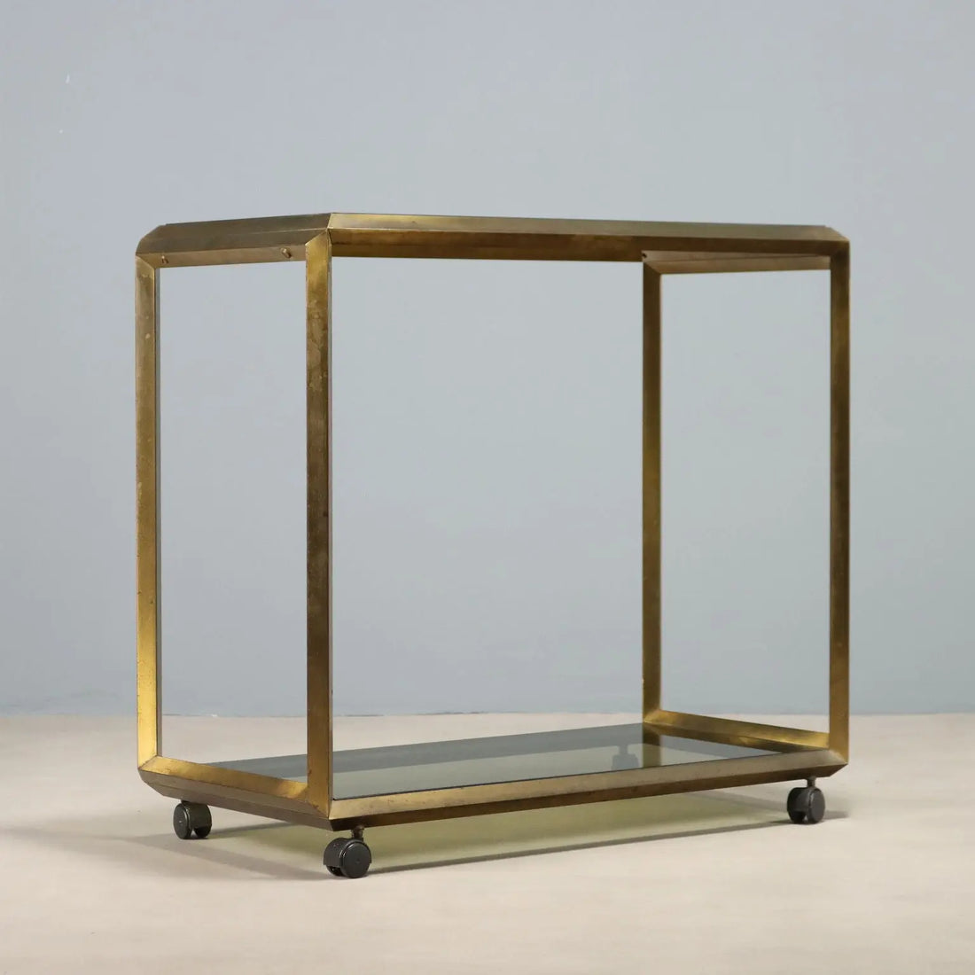 Vintage Kitchen Cart Double Top Metal Glass Design 1970s