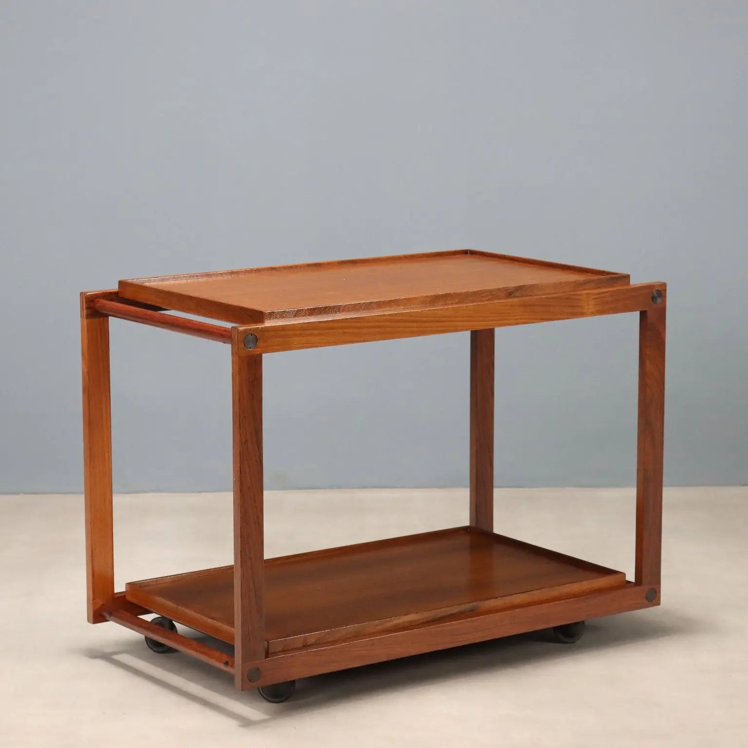 Vintage Kitchen Trolley Teak Double Top Design Italy 1960s