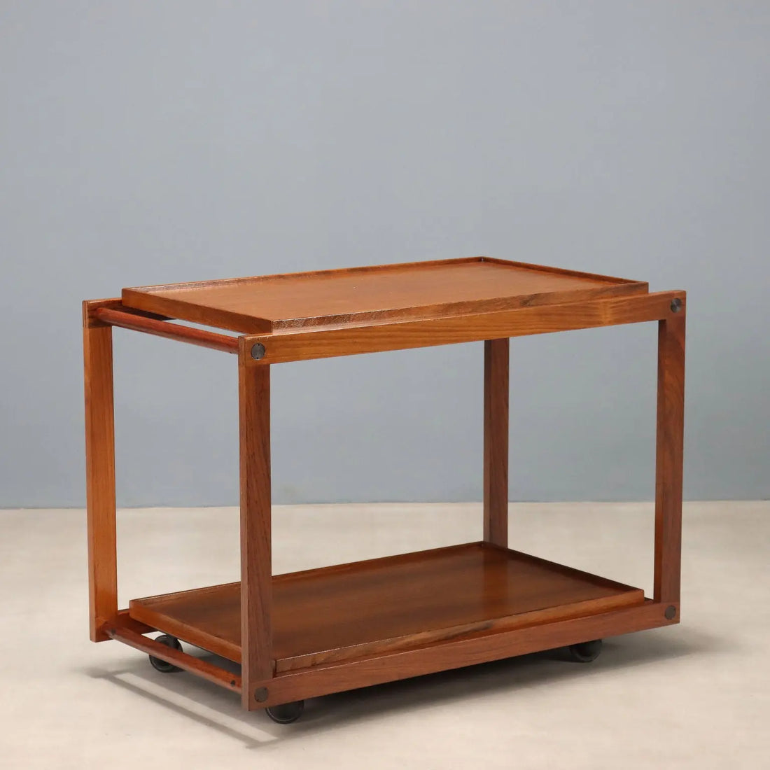 Vintage Kitchen Trolley Teak Double Top Design Italy 1960s