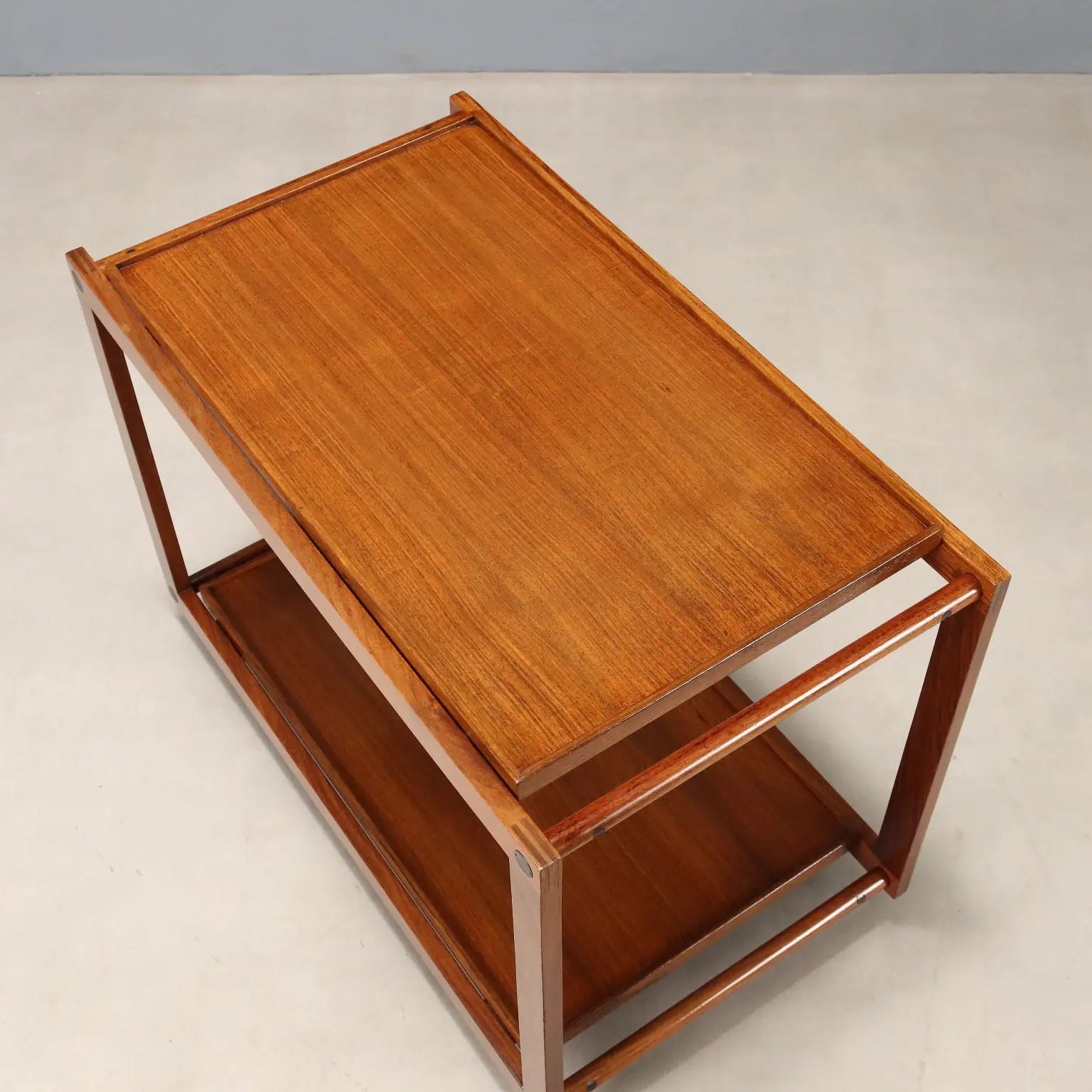 Vintage Kitchen Trolley Teak Double Top Design Italy 1960s