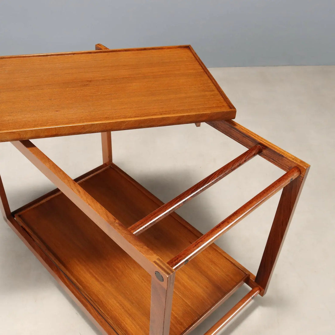 Vintage Kitchen Trolley Teak Double Top Design Italy 1960s